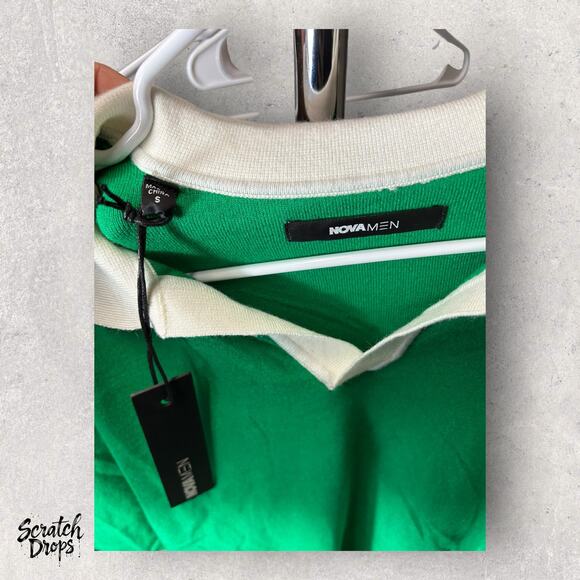 Novamen Men Green Polo Shirt Size 21 x 27.5 NWT Casual Short Sleeve Collared Top - Picture 2 of 3